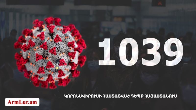 Հայաստանի մէջ «Քորոնա» Ժահրով վարակուած անձերու հաստատուած թիւը հասաւ 1039-ի
