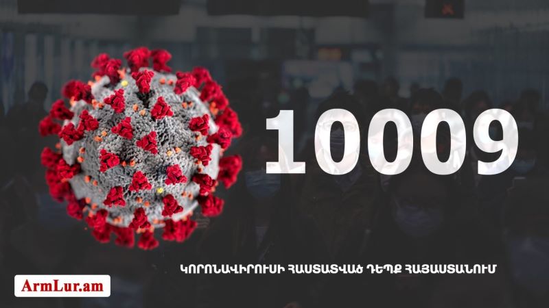 Հայաստանի մէջ «Քորոնա» Ժահրով վարակուած անձերու հաստատուած թիւը հասաւ 10009-ի